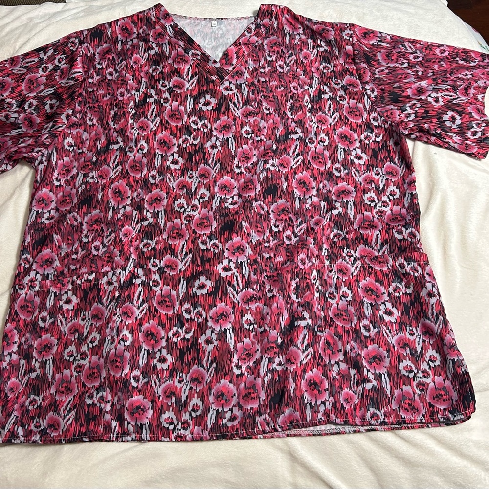Barely worn 3XL Medical Scrub Top. Rose, Pink, and Purple